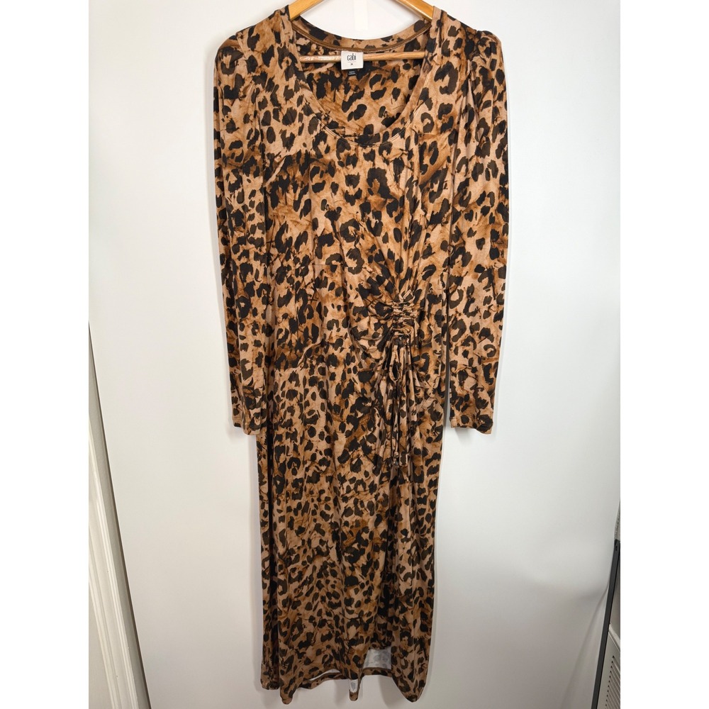 Cabi Selma Leopard Print V-Neck Long Sleeve Midi Dress Size M Fall Autumn Chic - Picture 5 of 13